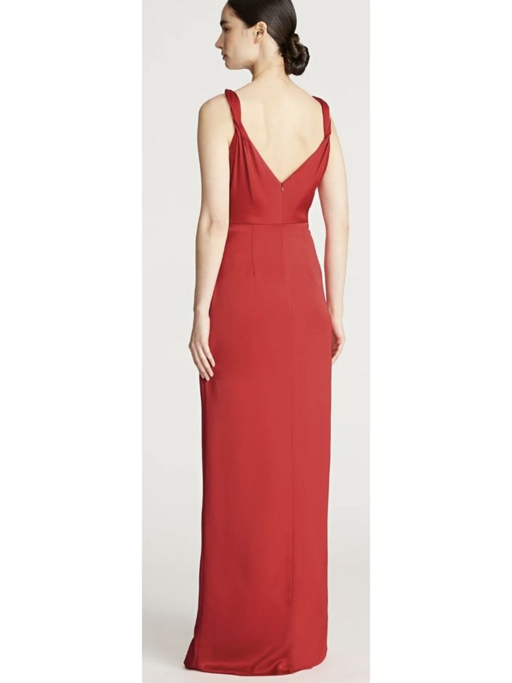 Halston Red Sleeveless Knot-Strap Satin Gown Size 14 New - Picture 3 of 12